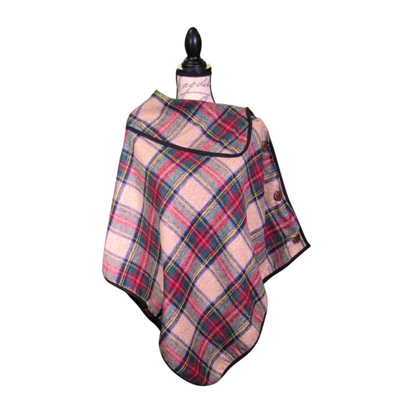 Jackets & Blazers - PLAID BUTTON PONCHO CAMEL ONE SIZE FITS MOST NEW